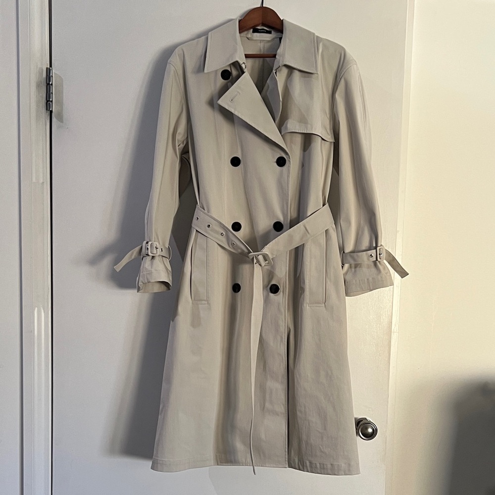 Theory Beige Double-Breasted Trench Coat Size Small